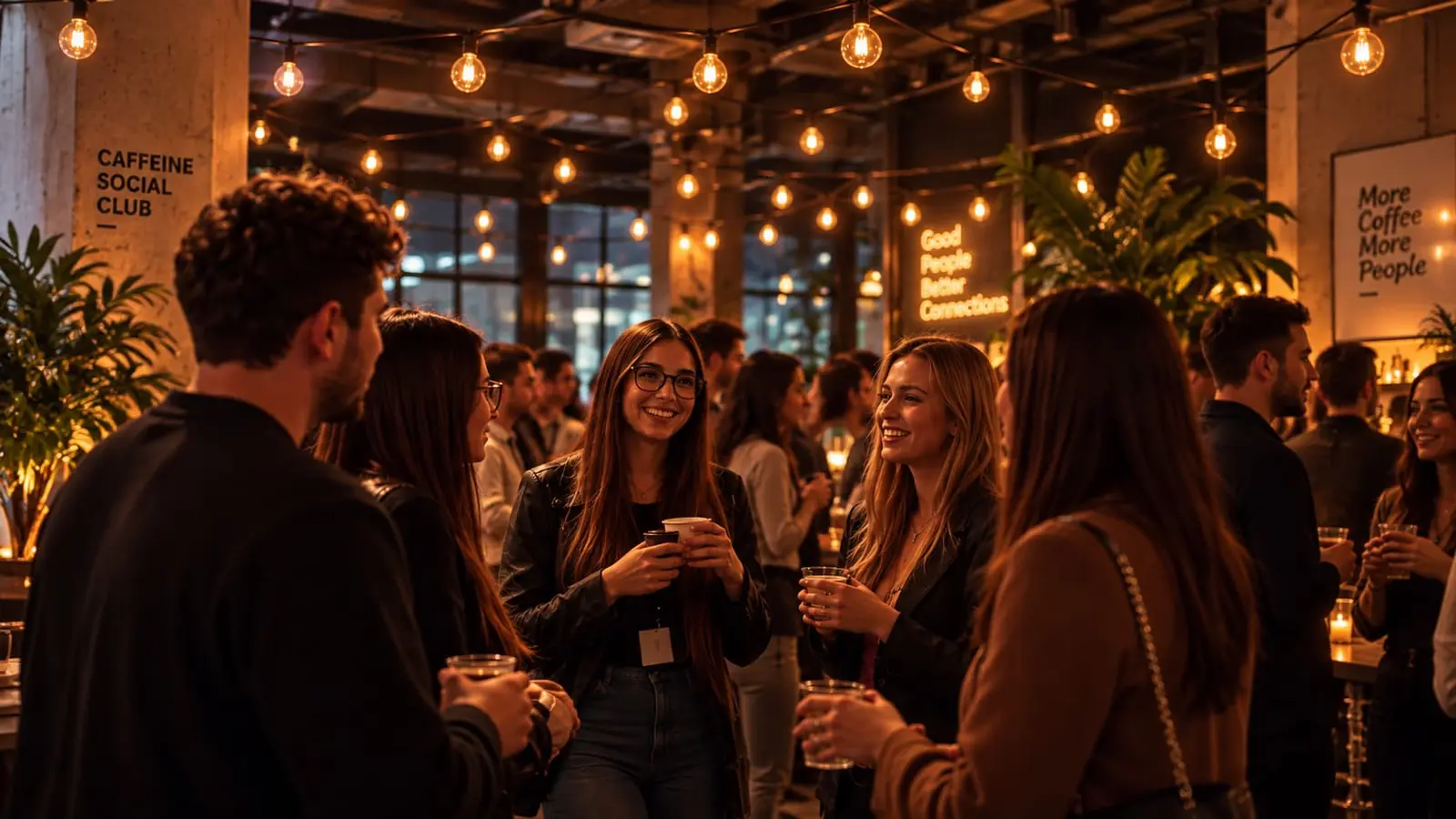 Personas socializando y conversando en un evento social en Barcelona